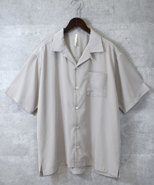 Anytime Songs(エニータイムソングス)の「ポリエステル 無地 オープンカラーシャツS/S(シャツ/ブラウス・メンズ・ホワイト/ブラック/サックスブルー/グリーン/モカ/グレイッシュベージュ・MEDIUM/LARGE/X-LARGE)」の4枚目の写真