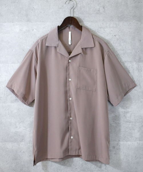 Anytime Songs(エニータイムソングス)の「ポリエステル 無地 オープンカラーシャツS/S(シャツ/ブラウス・メンズ・ホワイト/ブラック/サックスブルー/グリーン/モカ/グレイッシュベージュ・MEDIUM/LARGE/X-LARGE)」の3枚目の写真