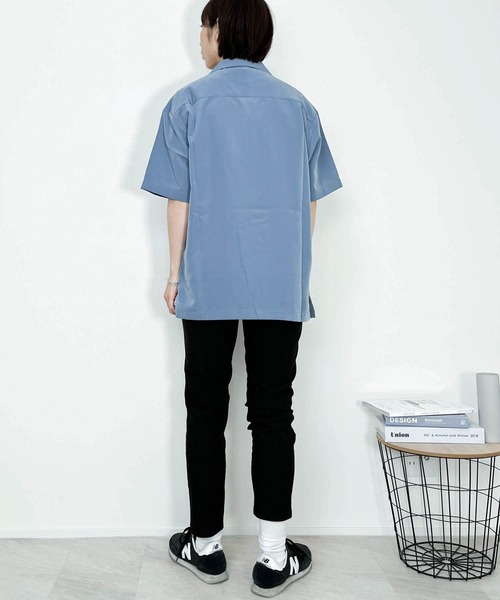 Anytime Songs(エニータイムソングス)の「ポリエステル 無地 オープンカラーシャツS/S(シャツ/ブラウス・メンズ・ホワイト/ブラック/サックスブルー/グリーン/モカ/グレイッシュベージュ・MEDIUM/LARGE/X-LARGE)」の17枚目の写真