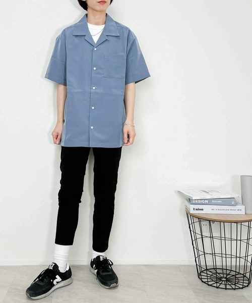 Anytime Songs(エニータイムソングス)の「ポリエステル 無地 オープンカラーシャツS/S(シャツ/ブラウス・メンズ・ホワイト/ブラック/サックスブルー/グリーン/モカ/グレイッシュベージュ・MEDIUM/LARGE/X-LARGE)」の15枚目の写真