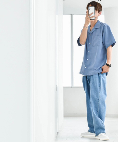 Anytime Songs(エニータイムソングス)の「ポリエステル 無地 オープンカラーシャツS/S(シャツ/ブラウス・メンズ・ホワイト/ブラック/サックスブルー/グリーン/モカ/グレイッシュベージュ・MEDIUM/LARGE/X-LARGE)」の18枚目の写真