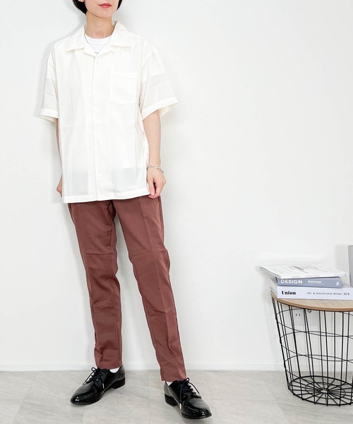 Anytime Songs(エニータイムソングス)の「ポリエステル 無地 オープンカラーシャツS/S(シャツ/ブラウス・メンズ・ホワイト/ブラック/サックスブルー/グリーン/モカ/グレイッシュベージュ・MEDIUM/LARGE/X-LARGE)」の11枚目の写真