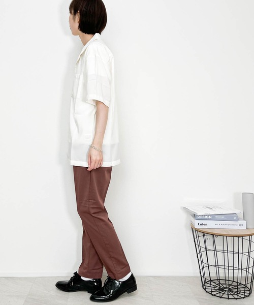 Anytime Songs(エニータイムソングス)の「ポリエステル 無地 オープンカラーシャツS/S(シャツ/ブラウス・メンズ・ホワイト/ブラック/サックスブルー/グリーン/モカ/グレイッシュベージュ・MEDIUM/LARGE/X-LARGE)」の10枚目の写真