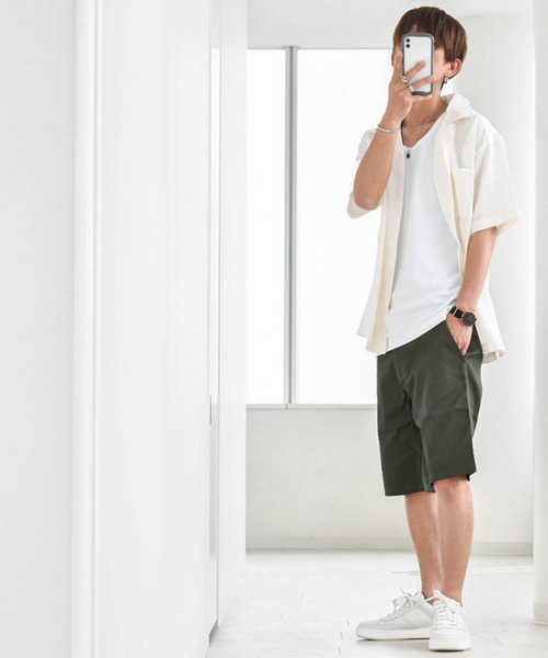 Anytime Songs(エニータイムソングス)の「ポリエステル 無地 オープンカラーシャツS/S(シャツ/ブラウス・メンズ・ホワイト/ブラック/サックスブルー/グリーン/モカ/グレイッシュベージュ・MEDIUM/LARGE/X-LARGE)」の20枚目の写真