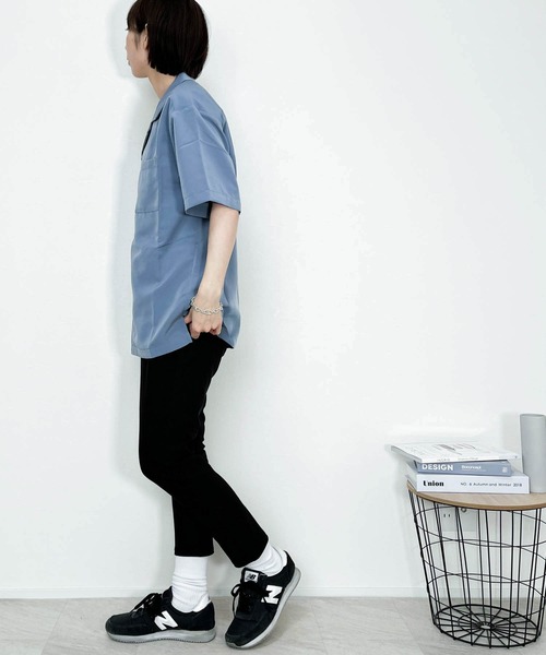 Anytime Songs(エニータイムソングス)の「ポリエステル 無地 オープンカラーシャツS/S(シャツ/ブラウス・メンズ・ホワイト/ブラック/サックスブルー/グリーン/モカ/グレイッシュベージュ・MEDIUM/LARGE/X-LARGE)」の16枚目の写真