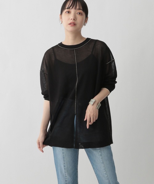 LOWRYS FARM（ローリーズファーム）の「バイカラーシアプルオーバー６部袖　278914（Tシャツ/カットソー・レディース・ホワイト/ブラック/グリーン・FREE）」の2枚目の写真