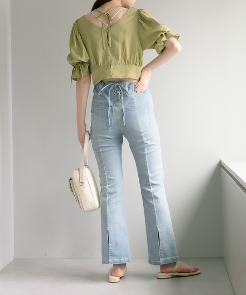 OLIVE des OLIVE（オリーブデオリーブ）の「後ろスリットレースアップデニムパンツ（デニムパンツ・レディース・サックスブルー/ブラック系その他・FREE）」の13枚目の写真