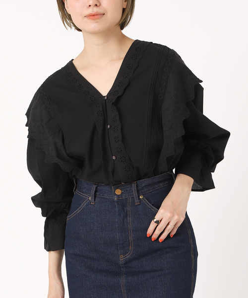 B.C STOCK(ベーセーストック)の「カットワークレースブラウス(シャツ/ブラウス・レディース・ブラック/ブラウン/ナチュラル・FREE)」の7枚目の写真