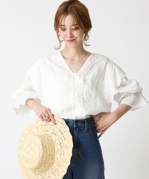B.C STOCK(ベーセーストック)の「カットワークレースブラウス(シャツ/ブラウス・レディース・ブラック/ブラウン/ナチュラル・FREE)」の14枚目の写真