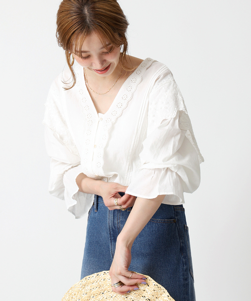 B.C STOCK(ベーセーストック)の「カットワークレースブラウス(シャツ/ブラウス・レディース・ブラック/ブラウン/ナチュラル・FREE)」の15枚目の写真