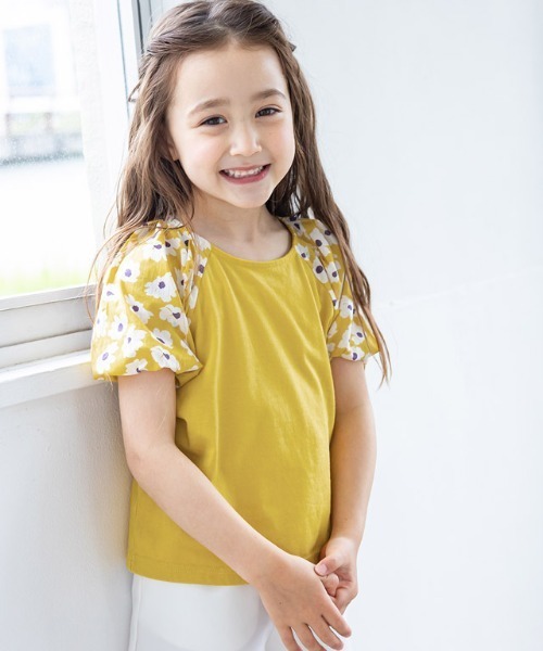 lulpini（ルルピー二）の「kids　花柄パフスリーブTシャツ（Tシャツ/カットソー・キッズ・イエロー/ミント・M/L/S）」の2枚目の写真