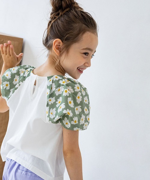 lulpini（ルルピー二）の「kids　花柄パフスリーブTシャツ（Tシャツ/カットソー・キッズ・イエロー/ミント・M/L/S）」の5枚目の写真