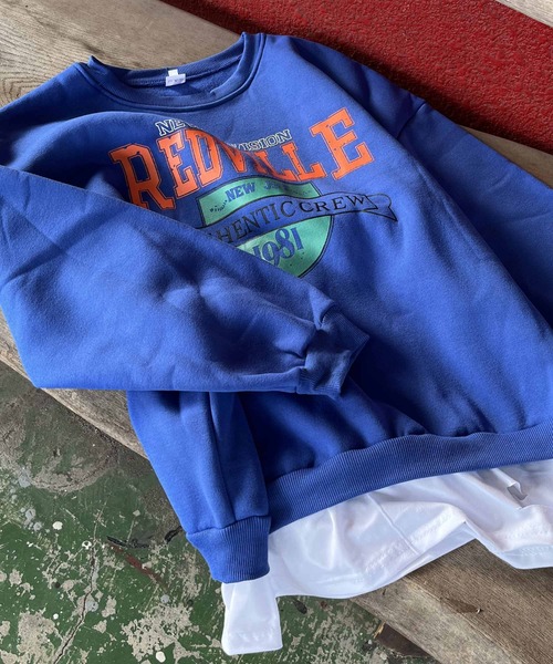 ARCADE(アーケード)の「ビッグシルエット プルオーバー カレッジロゴ 裾重ね着風 スウェット トレーナー -ARCADE Limited Line-(スウェット・レディース・グレー/ブラック/ブルー・FREE)」の3枚目の写真