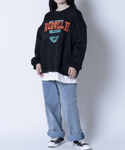 ARCADE(アーケード)の「ビッグシルエット プルオーバー カレッジロゴ 裾重ね着風 スウェット トレーナー -ARCADE Limited Line-(スウェット・レディース・グレー/ブラック/ブルー・FREE)」の8枚目の写真