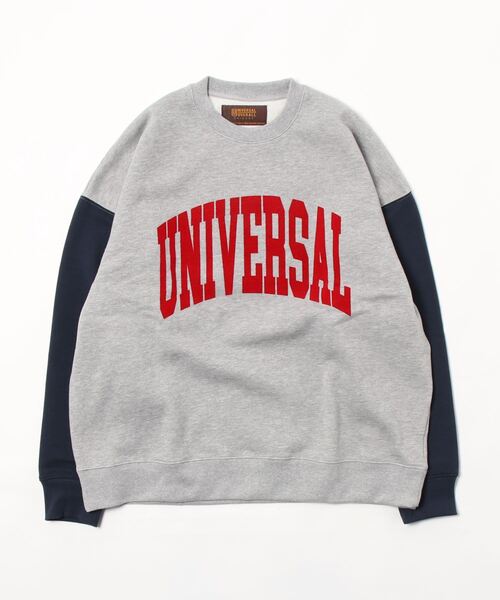UNIVERSAL OVERALL(ユニバーサルオーバーオール)の「【WEB限定】別注 UNIVERSAL OVERALL カレッジ バイカラー スウェット/フロッキープリント/ユニセックス(スウェット・メンズ・ブラック/グレー/ホワイト/レッド・M/L)」の4枚目の写真