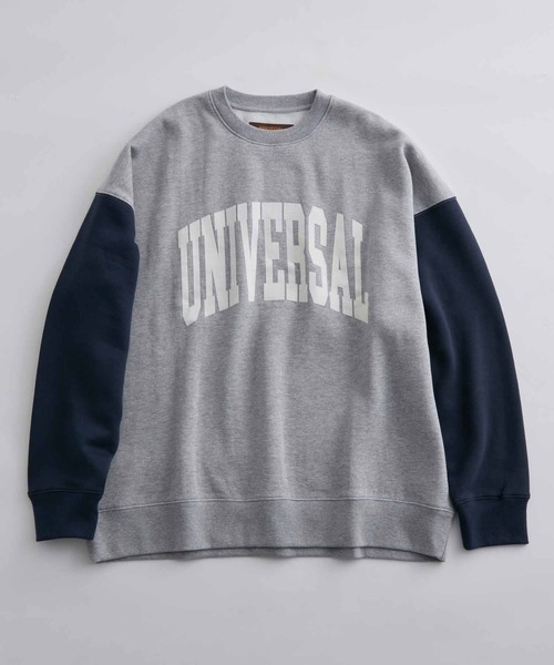 UNIVERSAL OVERALL(ユニバーサルオーバーオール)の「【WEB限定】別注 UNIVERSAL OVERALL カレッジ バイカラー スウェット/フロッキープリント/ユニセックス(スウェット・メンズ・ブラック/グレー/ホワイト/レッド・M/L)」の1枚目の写真