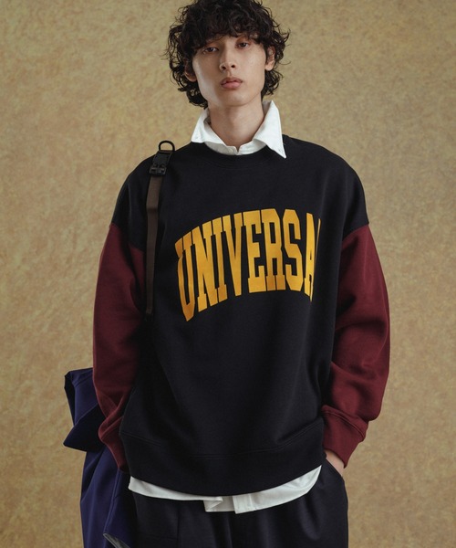 UNIVERSAL OVERALL(ユニバーサルオーバーオール)の「【WEB限定】別注 UNIVERSAL OVERALL カレッジ バイカラー スウェット/フロッキープリント/ユニセックス(スウェット・メンズ・ブラック/グレー/ホワイト/レッド・M/L)」の3枚目の写真