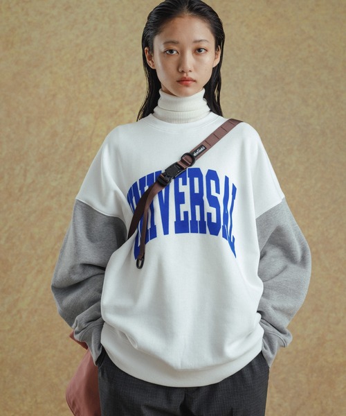 UNIVERSAL OVERALL(ユニバーサルオーバーオール)の「【WEB限定】別注 UNIVERSAL OVERALL カレッジ バイカラー スウェット/フロッキープリント/ユニセックス(スウェット・メンズ・ブラック/グレー/ホワイト/レッド・M/L)」の16枚目の写真