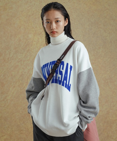 UNIVERSAL OVERALL(ユニバーサルオーバーオール)の「【WEB限定】別注 UNIVERSAL OVERALL カレッジ バイカラー スウェット/フロッキープリント/ユニセックス(スウェット・メンズ・ブラック/グレー/ホワイト/レッド・M/L)」の17枚目の写真
