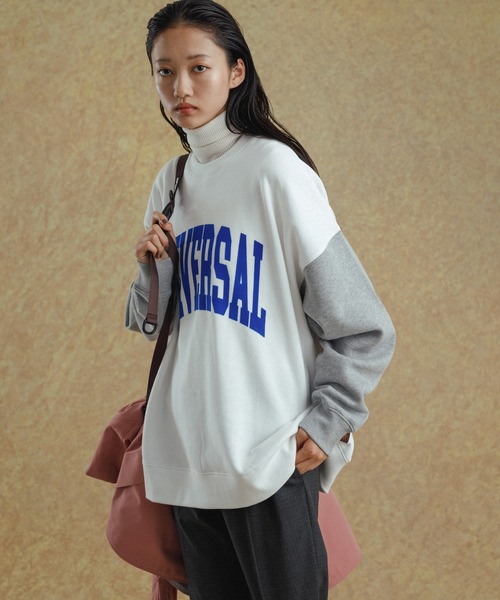 UNIVERSAL OVERALL(ユニバーサルオーバーオール)の「【WEB限定】別注 UNIVERSAL OVERALL カレッジ バイカラー スウェット/フロッキープリント/ユニセックス(スウェット・メンズ・ブラック/グレー/ホワイト/レッド・M/L)」の18枚目の写真