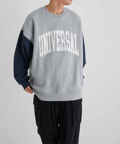 UNIVERSAL OVERALL(ユニバーサルオーバーオール)の「【WEB限定】別注 UNIVERSAL OVERALL カレッジ バイカラー スウェット/フロッキープリント/ユニセックス(スウェット・メンズ・ブラック/グレー/ホワイト/レッド・M/L)」の5枚目の写真
