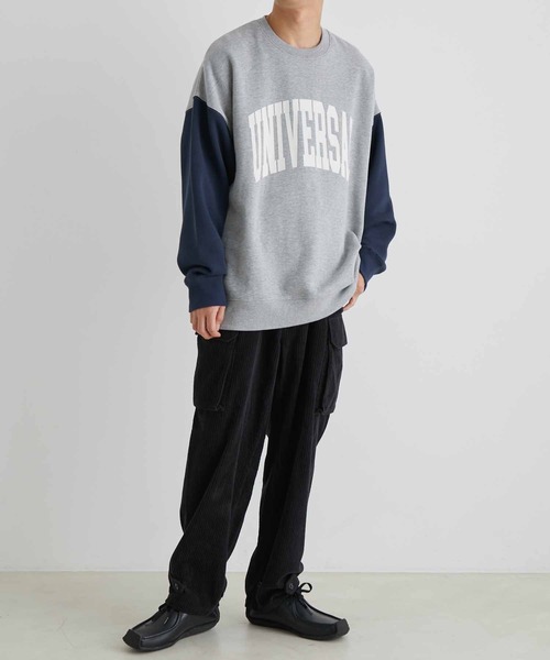 UNIVERSAL OVERALL(ユニバーサルオーバーオール)の「【WEB限定】別注 UNIVERSAL OVERALL カレッジ バイカラー スウェット/フロッキープリント/ユニセックス(スウェット・メンズ・ブラック/グレー/ホワイト/レッド・M/L)」の8枚目の写真