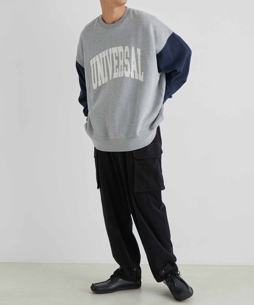 UNIVERSAL OVERALL(ユニバーサルオーバーオール)の「【WEB限定】別注 UNIVERSAL OVERALL カレッジ バイカラー スウェット/フロッキープリント/ユニセックス(スウェット・メンズ・ブラック/グレー/ホワイト/レッド・M/L)」の9枚目の写真