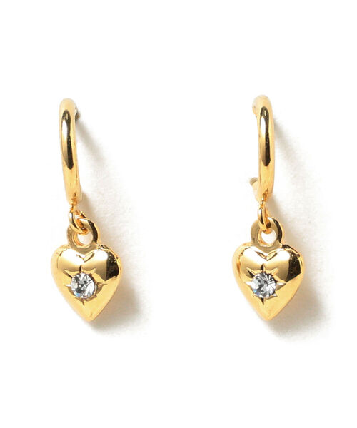 Ray BEAMS(レイビームス)の「Ray BEAMS / プチ ハート 1粒 フープ ピアス(ピアス(両耳用)・レディース・ゴールド・ONE SIZE)」の1枚目の写真