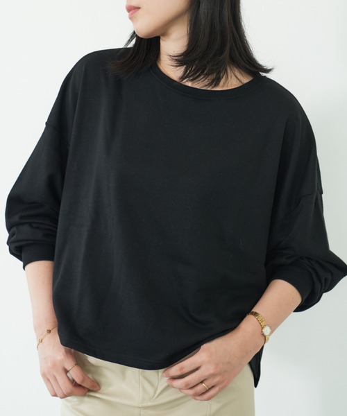 koe（コエ）の「ガーゼ裏毛ワイドスウェット（スウェット・レディース・グリーン/ライトブルー/ナチュラル/ブラック・FREE）」の2枚目の写真