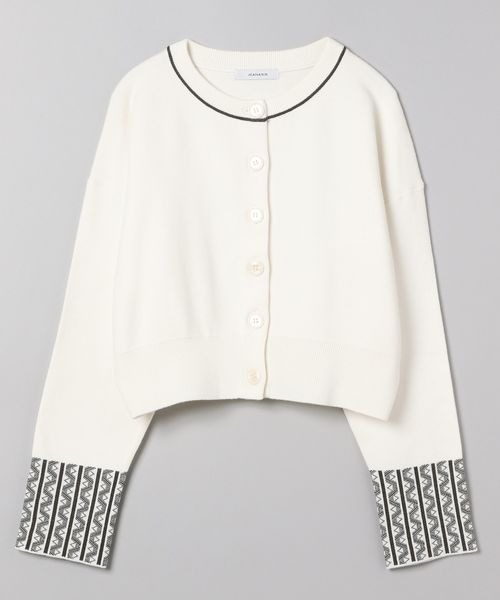 JEANASIS（ジーナシス）の「ミラノリブガラキリカエショートカーディガン/165236（カーディガン/ボレロ・レディース・ホワイト系その他/ブラック系その他/パープル系その他・FREE）」の2枚目の写真