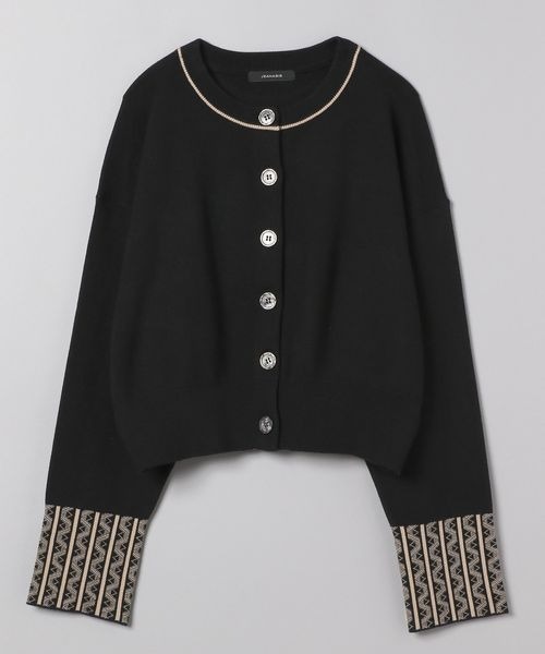 JEANASIS（ジーナシス）の「ミラノリブガラキリカエショートカーディガン/165236（カーディガン/ボレロ・レディース・ホワイト系その他/ブラック系その他/パープル系その他・FREE）」の3枚目の写真