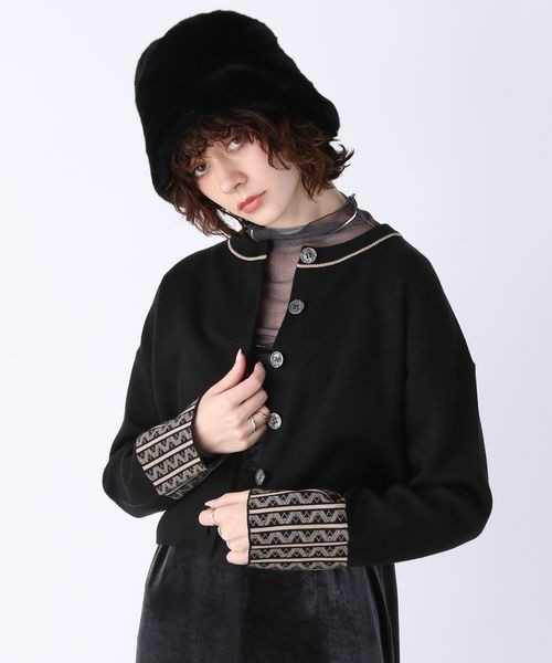 JEANASIS（ジーナシス）の「ミラノリブガラキリカエショートカーディガン/165236（カーディガン/ボレロ・レディース・ホワイト系その他/ブラック系その他/パープル系その他・FREE）」の15枚目の写真