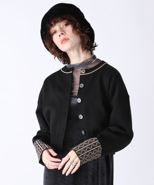 JEANASIS（ジーナシス）の「ミラノリブガラキリカエショートカーディガン/165236（カーディガン/ボレロ・レディース・ホワイト系その他/ブラック系その他/パープル系その他・FREE）」の13枚目の写真