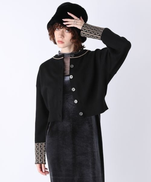 JEANASIS（ジーナシス）の「ミラノリブガラキリカエショートカーディガン/165236（カーディガン/ボレロ・レディース・ホワイト系その他/ブラック系その他/パープル系その他・FREE）」の6枚目の写真