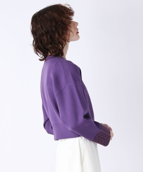 JEANASIS（ジーナシス）の「ミラノリブガラキリカエショートカーディガン/165236（カーディガン/ボレロ・レディース・ホワイト系その他/ブラック系その他/パープル系その他・FREE）」の11枚目の写真