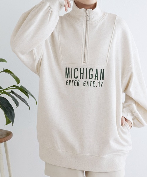 w closet（ダブルクローゼット）の「【ZOZO限定】ハーフジップ刺繍スウェット（スウェット・レディース・グレー/ケリー/ダークブルー/オートミール/ピンク/ダークグリーン・FREE）」の3枚目の写真