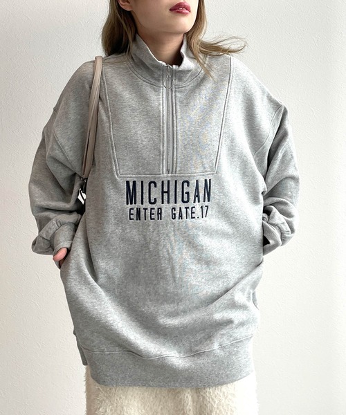 w closet（ダブルクローゼット）の「【ZOZO限定】ハーフジップ刺繍スウェット（スウェット・レディース・グレー/ケリー/ダークブルー/オートミール/ピンク/ダークグリーン・FREE）」の9枚目の写真