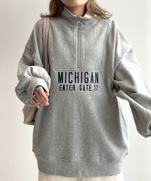 w closet（ダブルクローゼット）の「【ZOZO限定】ハーフジップ刺繍スウェット（スウェット・レディース・グレー/ケリー/ダークブルー/オートミール/ピンク/ダークグリーン・FREE）」の13枚目の写真