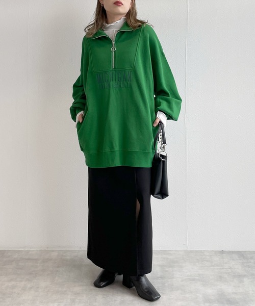 w closet（ダブルクローゼット）の「【ZOZO限定】ハーフジップ刺繍スウェット（スウェット・レディース・グレー/ケリー/ダークブルー/オートミール/ピンク/ダークグリーン・FREE）」の17枚目の写真