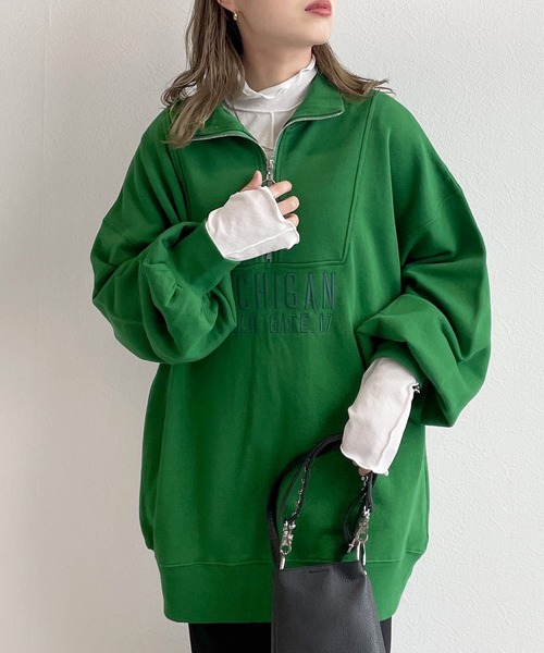 w closet（ダブルクローゼット）の「【ZOZO限定】ハーフジップ刺繍スウェット（スウェット・レディース・グレー/ケリー/ダークブルー/オートミール/ピンク/ダークグリーン・FREE）」の18枚目の写真