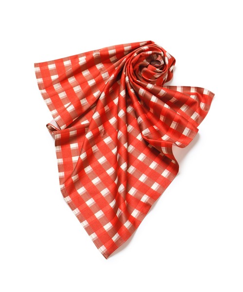 LE CIEL BLEU(ルシェルブルー)の「チェックプリントスカーフ / Check Printed Scarf(バンダナ/スカーフ・レディース・オレンジ/グリーン・FREE)」の4枚目の写真
