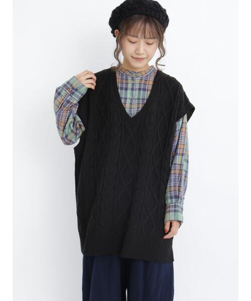 Samansa Mos2（サマンサ モスモス）の「ケーブル柄編みニットベスト（ベスト・レディース・キナリ/ベージュ/ブラック・ﾌﾘ-）」の19枚目の写真