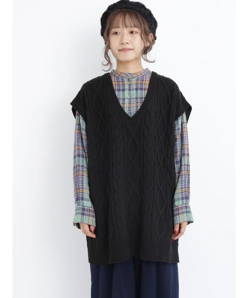 Samansa Mos2（サマンサ モスモス）の「ケーブル柄編みニットベスト（ベスト・レディース・キナリ/ベージュ/ブラック・ﾌﾘ-）」の20枚目の写真