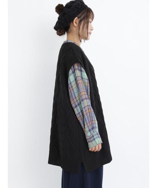 Samansa Mos2（サマンサ モスモス）の「ケーブル柄編みニットベスト（ベスト・レディース・キナリ/ベージュ/ブラック・ﾌﾘ-）」の21枚目の写真