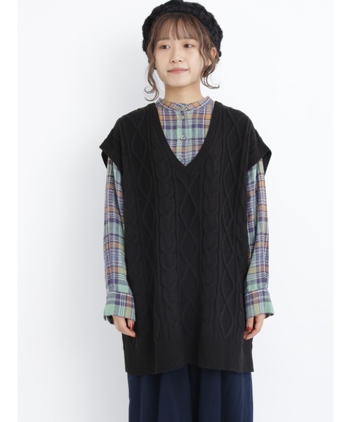 Samansa Mos2（サマンサ モスモス）の「ケーブル柄編みニットベスト（ベスト・レディース・キナリ/ベージュ/ブラック・ﾌﾘ-）」の10枚目の写真