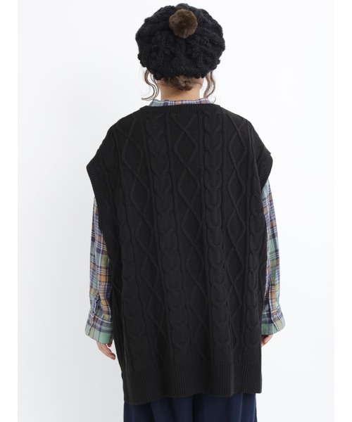Samansa Mos2（サマンサ モスモス）の「ケーブル柄編みニットベスト（ベスト・レディース・キナリ/ベージュ/ブラック・ﾌﾘ-）」の12枚目の写真