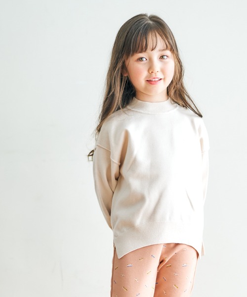 apres les cours(アプレレクール)の「【お洗濯で洗濯OK】スウェットライクニット_ウォッシャブル(ニット/セーター・キッズ・アイボリー/ミント/イエロー/パープル/ブラウン・100/140/130/80/90/110/120)」の2枚目の写真