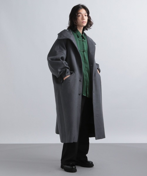 HARE（ハレ）の「ウールVネックフードコート(HARE)（ノーカラーコート・メンズ・ブルー/グレー/ブラック・FREE）」の10枚目の写真