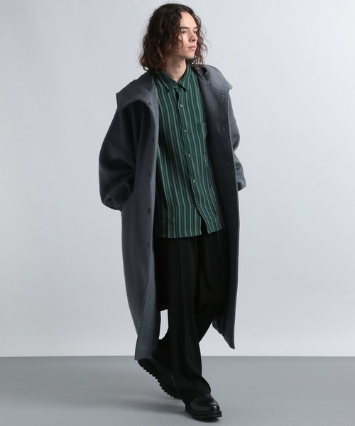 HARE（ハレ）の「ウールVネックフードコート(HARE)（ノーカラーコート・メンズ・ブルー/グレー/ブラック・FREE）」の14枚目の写真