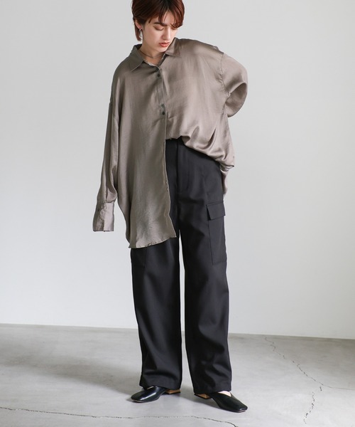 select MOCA（セレクトモカ）の「【ZOZO限定】ダブルボタンビンテージサテンオーバーシャツ（シャツ/ブラウス・レディース・アイボリー/グレー/グレイッシュベージュ/ネイビー・FREE）」の22枚目の写真